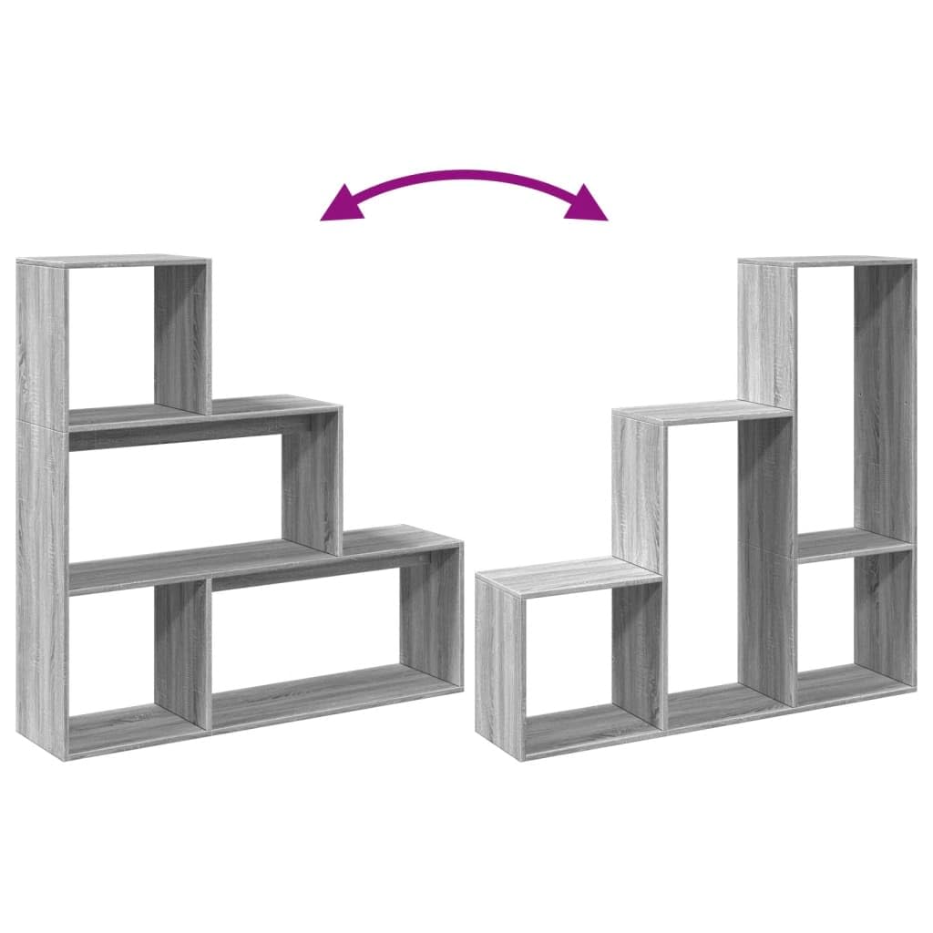 Bücherregal Raumteiler 3 Stufen Grau 123x29x123 cm | Holzwerkstoff, Feuchtes Tuch Reinigung, Vielseitig Einsetzbar, Flexible Aufstellung