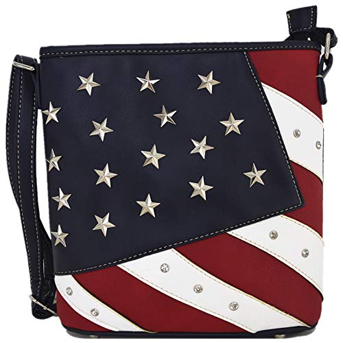 American Flag Stars and Stripes Studs Cross Body Handbag Concealed Carry Purse Women