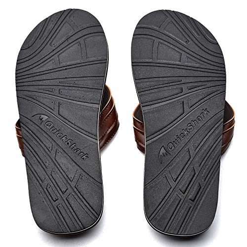 Image of Quickshark Mens Flip Flops Leather Thong Sandals Arch Support Beach Slippers
