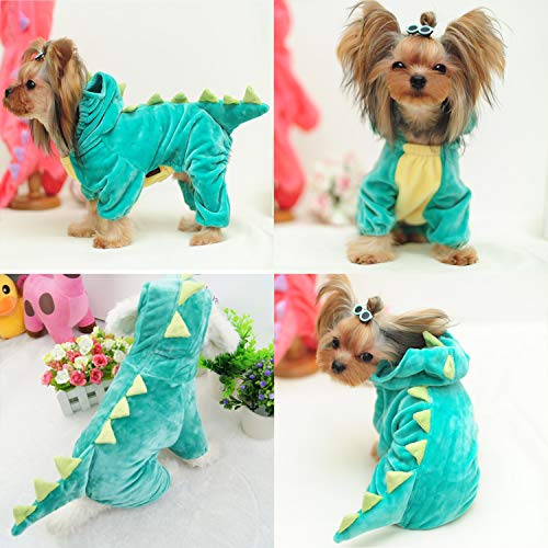 Halloween Costume for Pet Dog Cat Dinosaur Plush Hoodies Animal Fleece Jacket Coat Warm Outfits Clothes for Small Medium Dogs Cats Halloween Cosplay Apparel Accessories (X-Large, Green) - Thumbnail 5