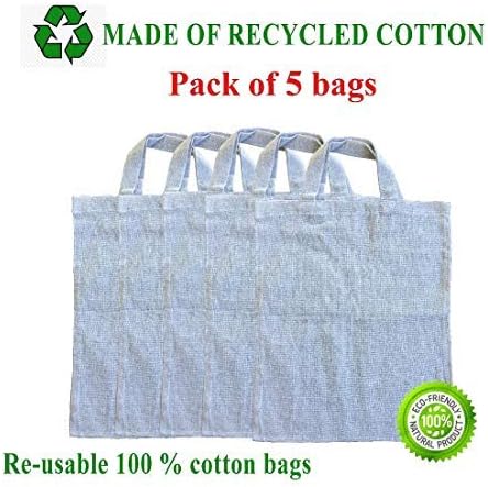 frenzo designs Eco-Friendly Cotton Grocery Shopping Bag (Grey) - Pack of 5