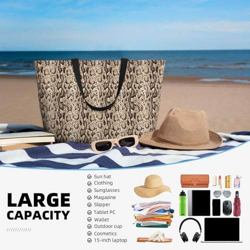 Large Beach Bags Water-resistant Sandproof - Camouflage Print snake Cute Beach Tote Bags for Women with Zipper4