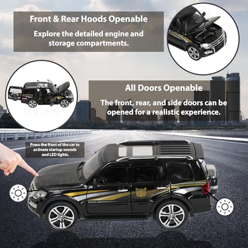 Image of Alloy Metal Pull Back Die-cast Car 1:32 Various Models with Sound & Music, Toy Cars for Kids Durable and Fun Gift for Boys and Girls (Black Pajero)