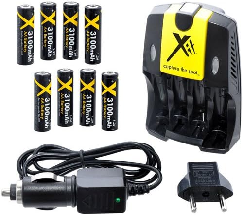 Excelshots 8 Pack AA Rechargable NiMH Batteries 3100mAH + Charger