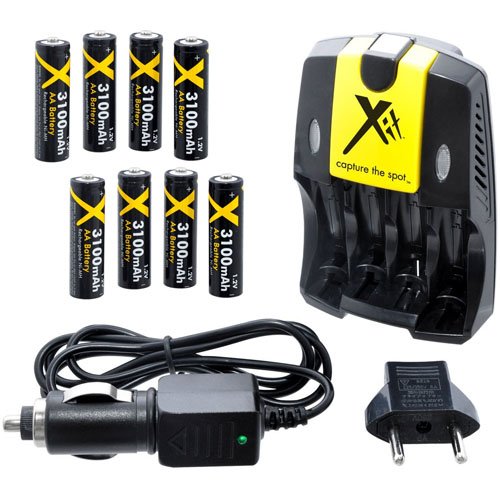 Excelshots 8 Pack AA Rechargable NiMH Batteries 3100mAH + Charger