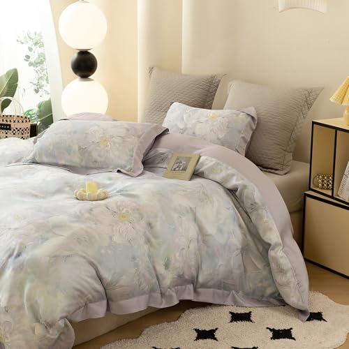 ECOCOTT Bedding 3-Piece Duvet Cover Set King Size – Silky Soft 100% Lyocell, Cooling & Breathable for Hot Sleepers, Misty Bloom Floral Pattern, Moisture-Wicking Luxury