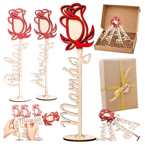 Sant Jordi Rosa de Madera Personalizada Día de la Madre, Día del Libro, Aniversario Personalizable Regalo Original Sant Jordi, Decoración Bodas (Rosa Madera)