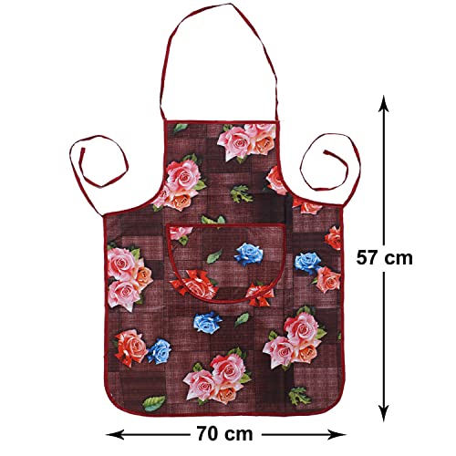 Image of Kuber Industries Apron|PVC Unique Rose & Check Print Kitchen Chef Cloth|Waterproof Centre Pocket Apron With Tying Cord for Men & Women,Pack of 2 (Maroon & Gray)