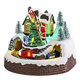 DREAM GARDEN Christmas Village House Decorations, Animated Santa Claus Climbing Christmas Tree with LED Lights Battery Operated Musical Collectible Buildings for Home Table Holiday Display