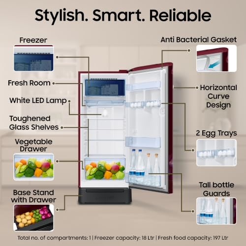Samsung Store Samsung 215L 5 Star Red Direct-Cool Refrigerator - Image 6