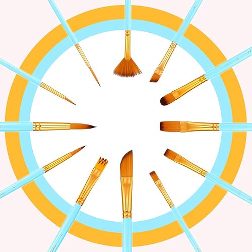 Miniatura 6 de Transon Juego de 12 pinceles de pintura artística para acuarela acrílica, gouache, hobby, pintura