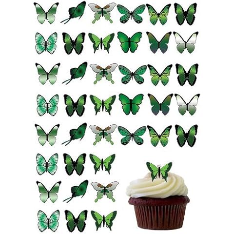 48 X PRE-CUT GREEN MIX BUTTERFLY EDIBLE RICE / WAFER PAPER CUP CAKE TOPPERS BIRTHDAY PARTY WEDDING DECORATION Cover