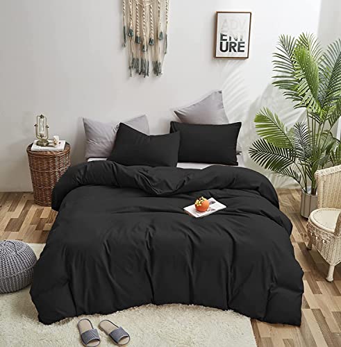 Pureant Black Comforter Set California King Men Women Solid Black Cotton Bedding Comforters Cal King Luxurious Dark Color Quilts Soft Durable Adults Boys Plain Black Warm Blankets Cozy Solid Color Bed #TOP2