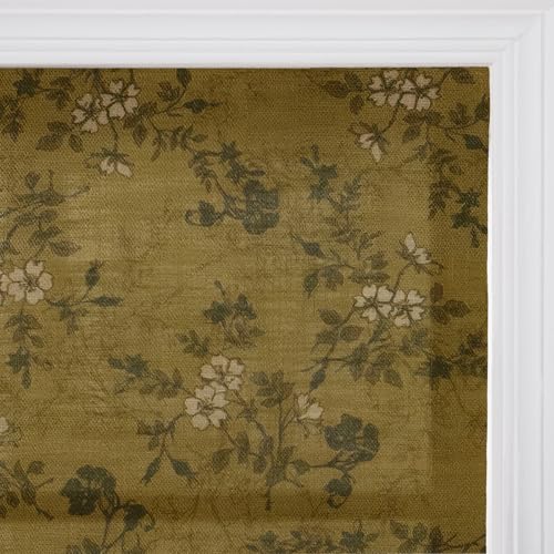 Image of TWOPAGES No Drill Cordless Vintage Floral Print Roman Shades Linen Textured Roman Blinds for Windows, Custom Made Room Darkening Light Filtering Roman Window Shades, Copper, 1 Piece