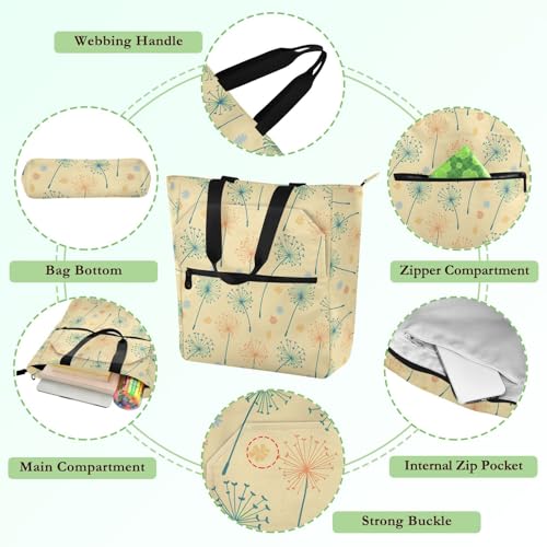 Dandelion Flowers Tote Bag for Book Lovers Reusable Bags with Zipper Pocket for School Work Shopping3
