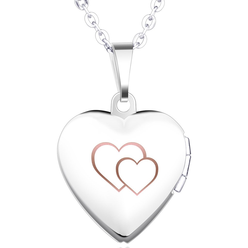 Unendlich UCorazón abierto Titanio Mujer Locket de Foto Colgante/Collar (Habilidad para grabar palabras) Plateado Regalo de San Valentín