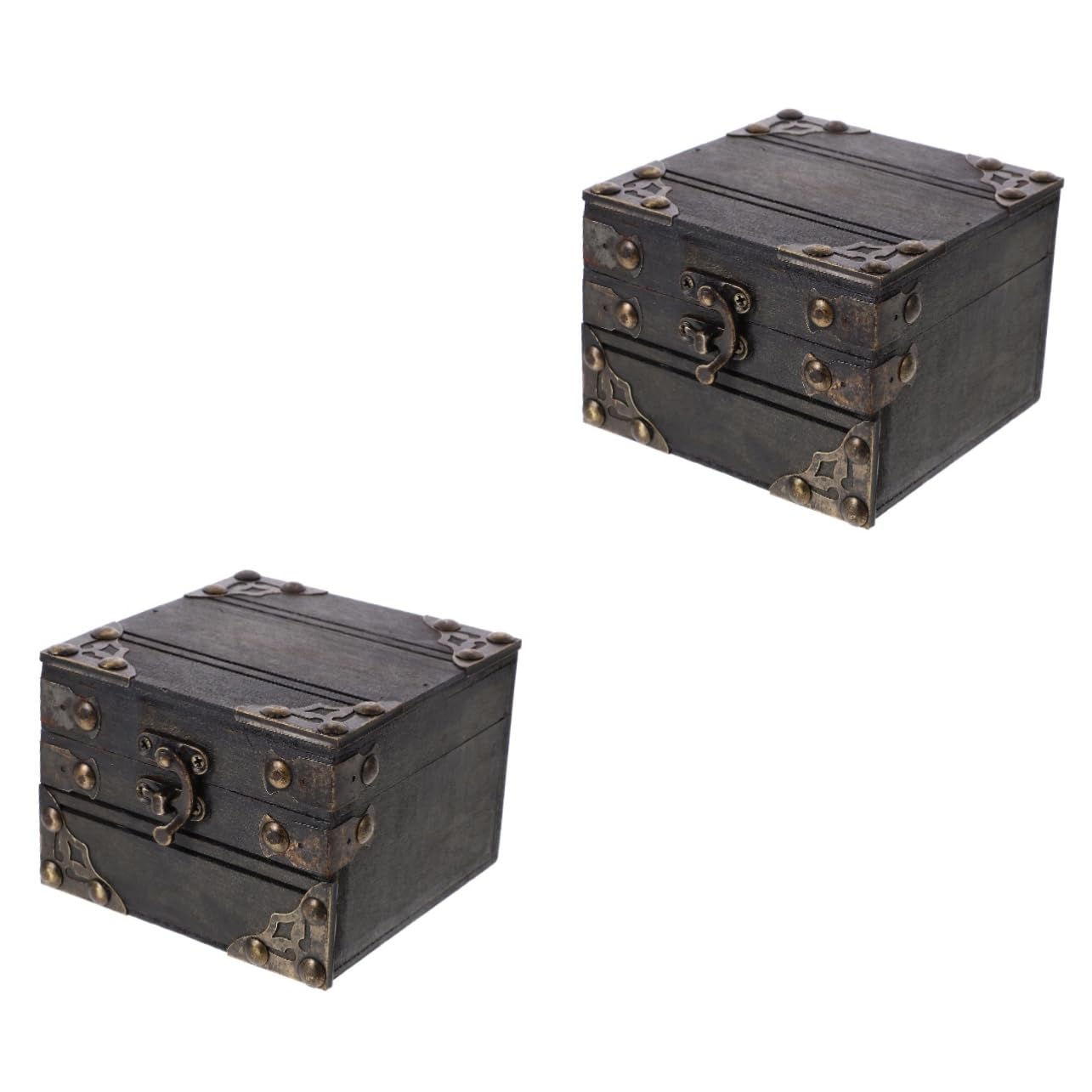 PartyKindom 2pcs Box Retro Jewelry Box Large Wooden Storage Bin Lid Vintage Trinket Storage