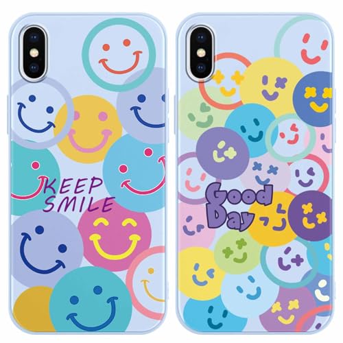 Yoedge 2 Piezas Funda para iPhone X/iPhone XS 5,8", Ultrafina Delgado Flexible Suave TPU Silicona Carcasa con Aesthetic Happy Face Dibujos, Antigolpes Anti-arañazos Protectora Caso para iPhone XS
