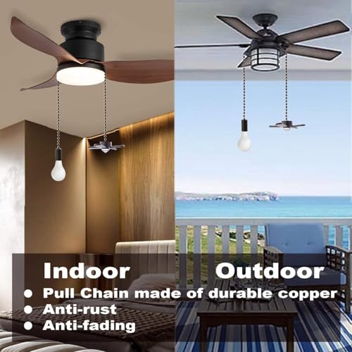 Image of Ceiling Fan Pull Chain Extension Ornaments Chains with Decorative Light Bulb and Cord 13.6 Inches Bronze Fan Pull Chain Set for Ceiling Light Lamp Chain