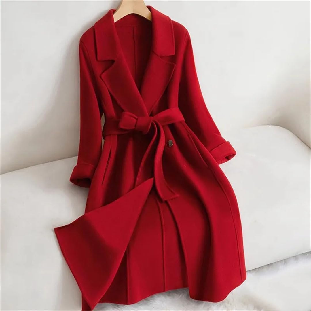 Abrigo largo de doble cara con bolsillos para mujer, abrigo largo con cinturón, gabardina de oficina y trabajo