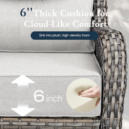 Belord Luxury 6" Thick Cushioned Outdoor Swivel Rocker Patio Chairs Set of 4 with Side Table, High Back Wicker Furniture Set with Ergonomic Zone Back, Conversation Set for Deck Porch - Grey+Beige - Image 5