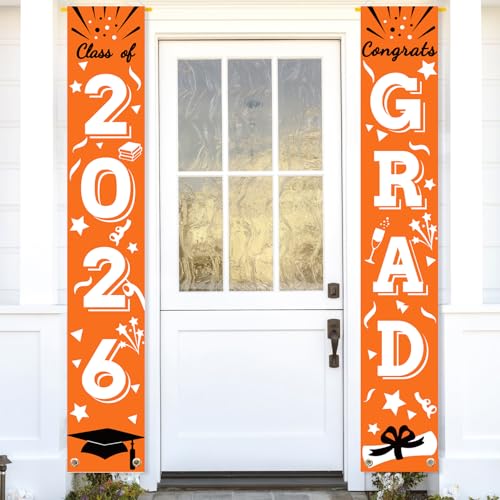 Image of Graduation Porch Banner Class Sign Congrats Grad Hanging Flags High School College University Party Decoration For Front Door Outdoor Orange
