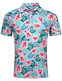 uideazone Mens Floral Print Polo Shirts Fit Slim Casual Short Sleeve Hawaiian Funny Golf Shirt Turn-Down Fitness Clothing