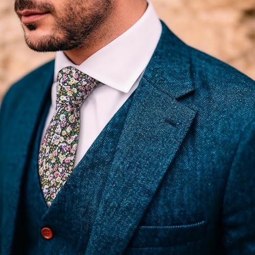 Image of Barry.Wang 100% Cotton Floral Ties for Men 63 inch Extra Long Necktie Clip | Fashion Cotton Printed Neckties,Wildflower 2.76 inch Ties Skinny,Gift Box,Groomsmen Wedding‌ Engagement Graduation