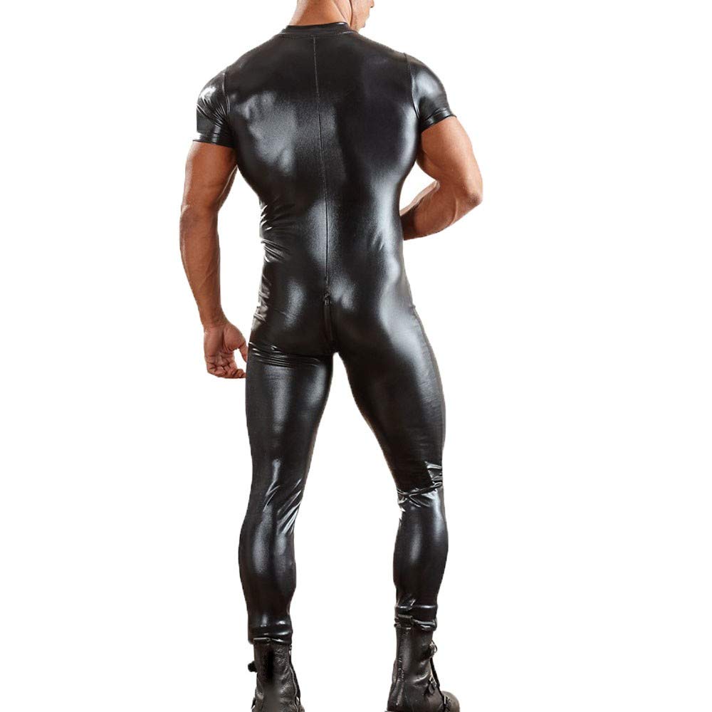 Body en latex pour homme - Manches longues - Combinaison intégrale en cuir synthétique avec fermeture éclair - Aspect cuir - Maillot de corps moulant