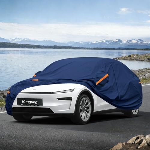 Image of Kaugung Custom Fit Car Cover for Tesla Model Y (2020-2026), Heavy Duty Waterproof All Weather Outdoor Protection, Breathable Full Exterior Cover with Charging Port & Vent, Rain Sun Snow UV Proof