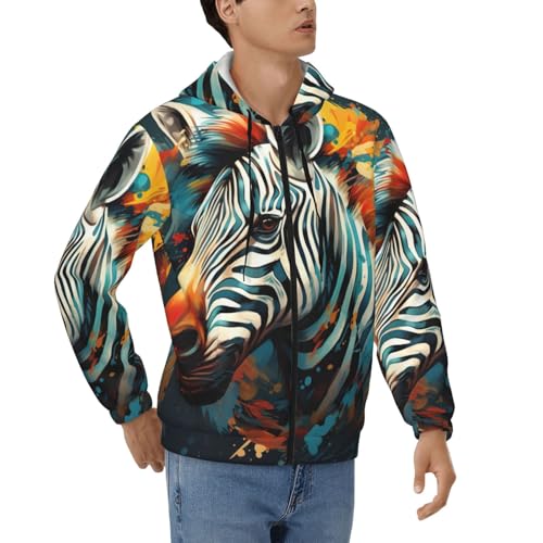 Sweat à capuche zèbre abstrait pour homme avec zip et cordon ajustable
