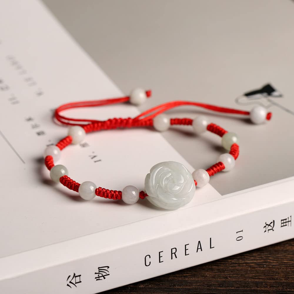 Bracciale in Corda Intrecciata, Braccialetti Fatti a Mano, Braccialetto Intrecciato con Corda Rossa con Naturale Smeraldo Rosa Giada gemella Bracciale Amici Amicizia Fascino Regolabile Regalo per Le