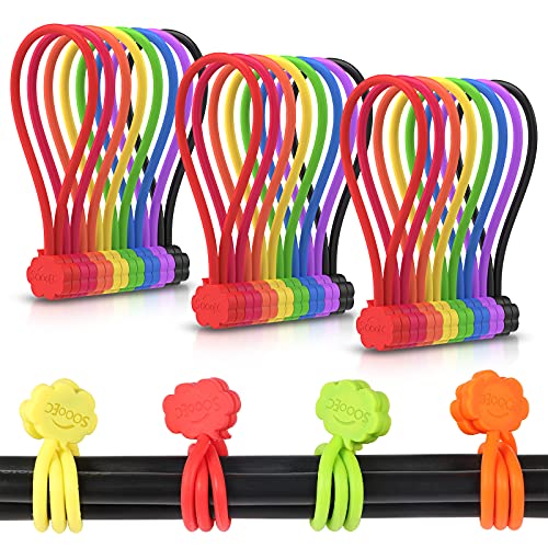 SOOOEC Lot de 24 attaches de câble magnétiques - 18,3 cm - Résistantes - À clipser - En silicone - Réutilisables - 8 couleurs assorties Cover