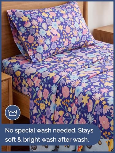 Image of Kids Twin Purple Meadow Bed Sheets - 3 Piece Kids Purple Meadow Sheet Set | Purple Meadow Themed Bedding, Ultra-Soft, Cute & Cozy, Breathable & Machine Washable, Bed Set for Boys, Girls & Teens, Comfy