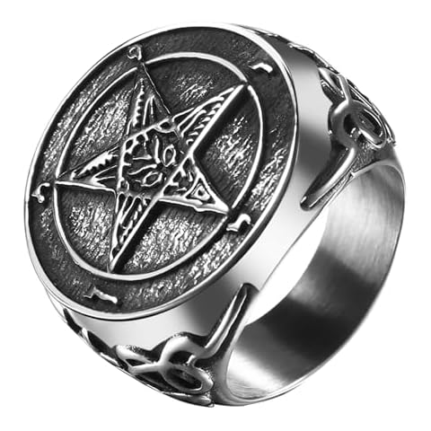Oidea Vintage Satanic Pentagram Ring for Men Cover