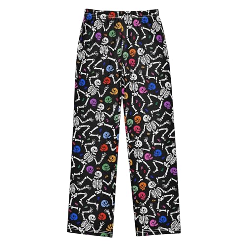 ZZXXB Colorful Skeleton Print Boys Long Pants Soft Trousers Elastic Waist Kids Lounge Bottoms with Pockets S-XL