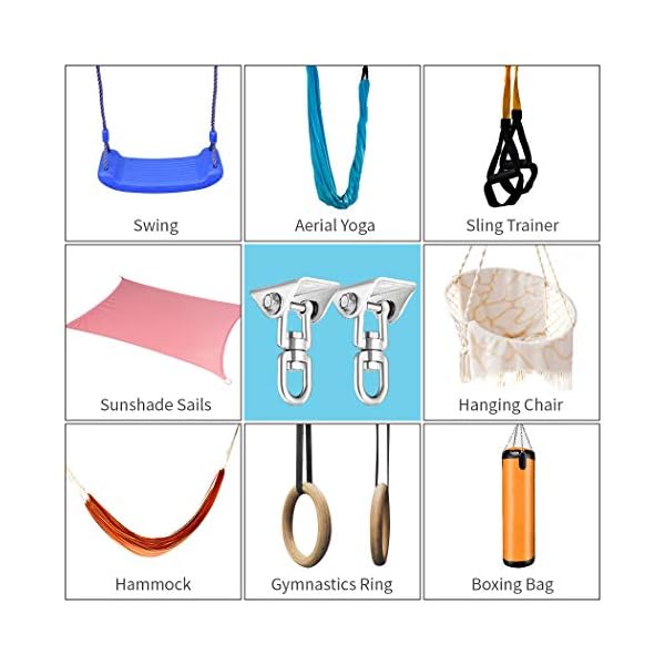 Innovative 1100 LB Capacity 2 PCS Stainless Steel 304 Heavy Duty Swing Hangers & Snap Hooks for Concrete Wooden Sets Trapeze Yoga Swingset Hammock Swing - Image 7
