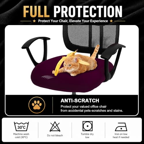 Image of DIVA EN CAMINO DEC Stretchable Desk Office Chair Seat Cushion Covers - Universal Spandex Computer Chair Slipcover - Removable Washable Cushion Protectors for Dogs, Cats, Pets (Plum)