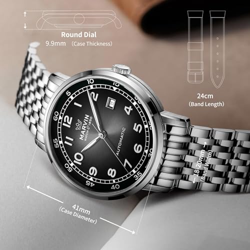marvin Swiss Automatic Movement Watches for Men Casual Men's Watch with Stainless Steel Strap,Sapphire Glass Dial,Luminous Hands and Hour Markers,50m Waterproof3