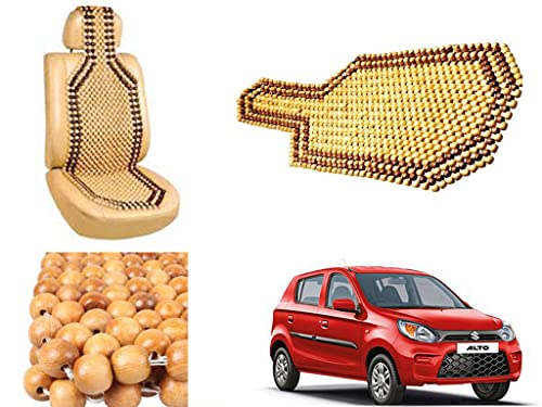Image of Car Bead Seat Wooden Beads Cushion Cover Pad for Maruti Suzuki Alto 800 2019, Acupressure Sitting Seat Cover | Cream Color - Pack of 1