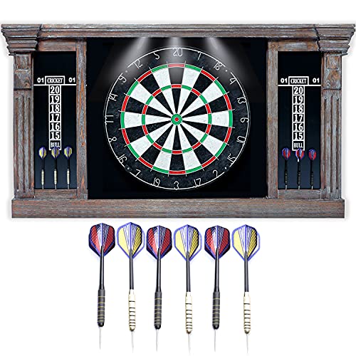 NECONCET Dartboard and Cabinet Set: Sisal Dartboard with Self Healing Bristles and Accessories- Multiple Styles Available (Venus)