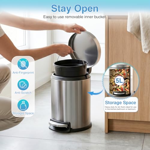 Mini caneca de basura redonda acero inox 5L con pedal miniatura 3