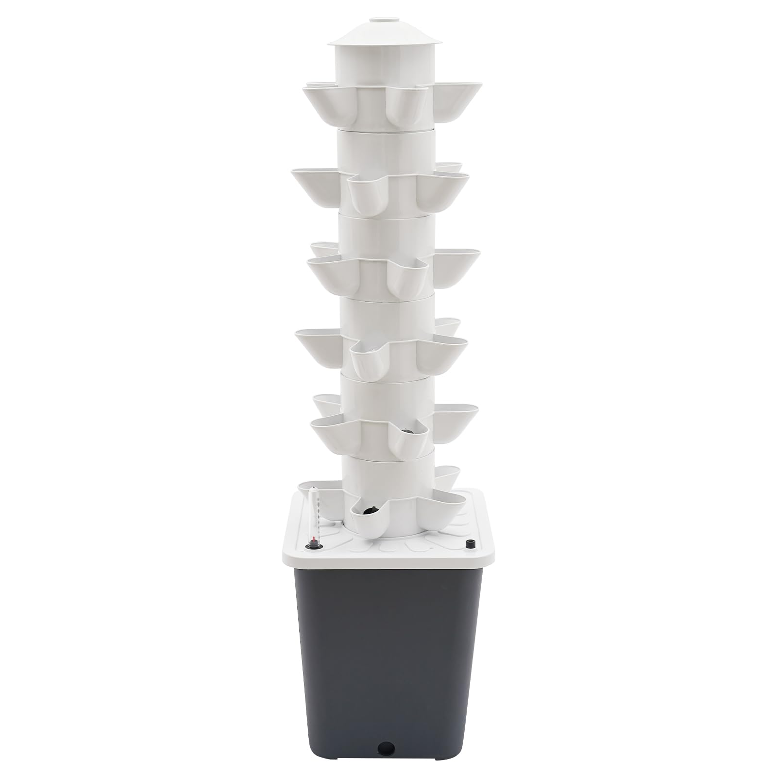 Hydroponik-Turm 30 Löcher 6 Etagen Hydroponic System Tower Aeroponik-Anbausystem mit Hydratationspumpe, 10L Wassertank für Kräuter, Obst, Gemüse Indoor Balkon (Grau)
