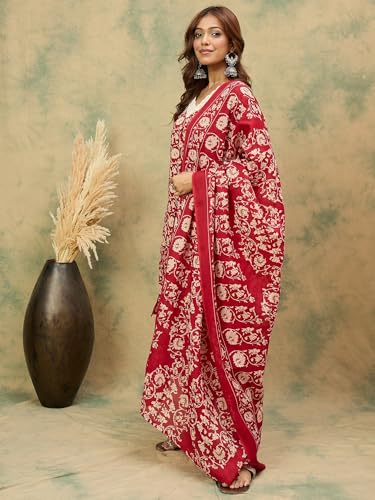 Image of Varanga Women -Thread & Sequin Embroidered Yoke Kurta With Trouser & Scallop Dupatta