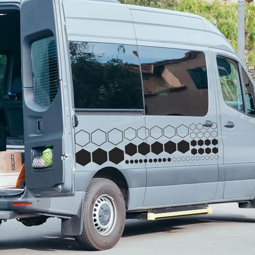 Image of 52 PCS Honeycomb Decals Vinyl Hexagonal Graphics Sticker Car Body Side Exterior Decor Accessories Universal for Car, Truck, SUV, RV (Black)