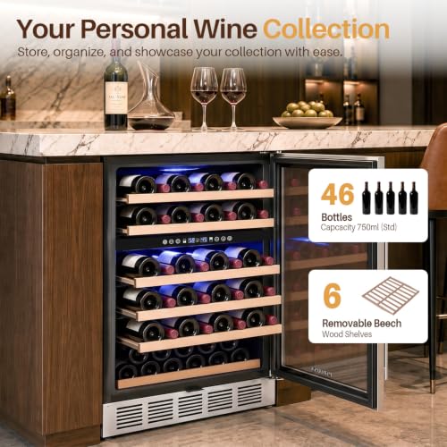 Image of 24 Inch Dual Zone Wine Fridge, 46 Bottle Wine Cooler, UnderCounter