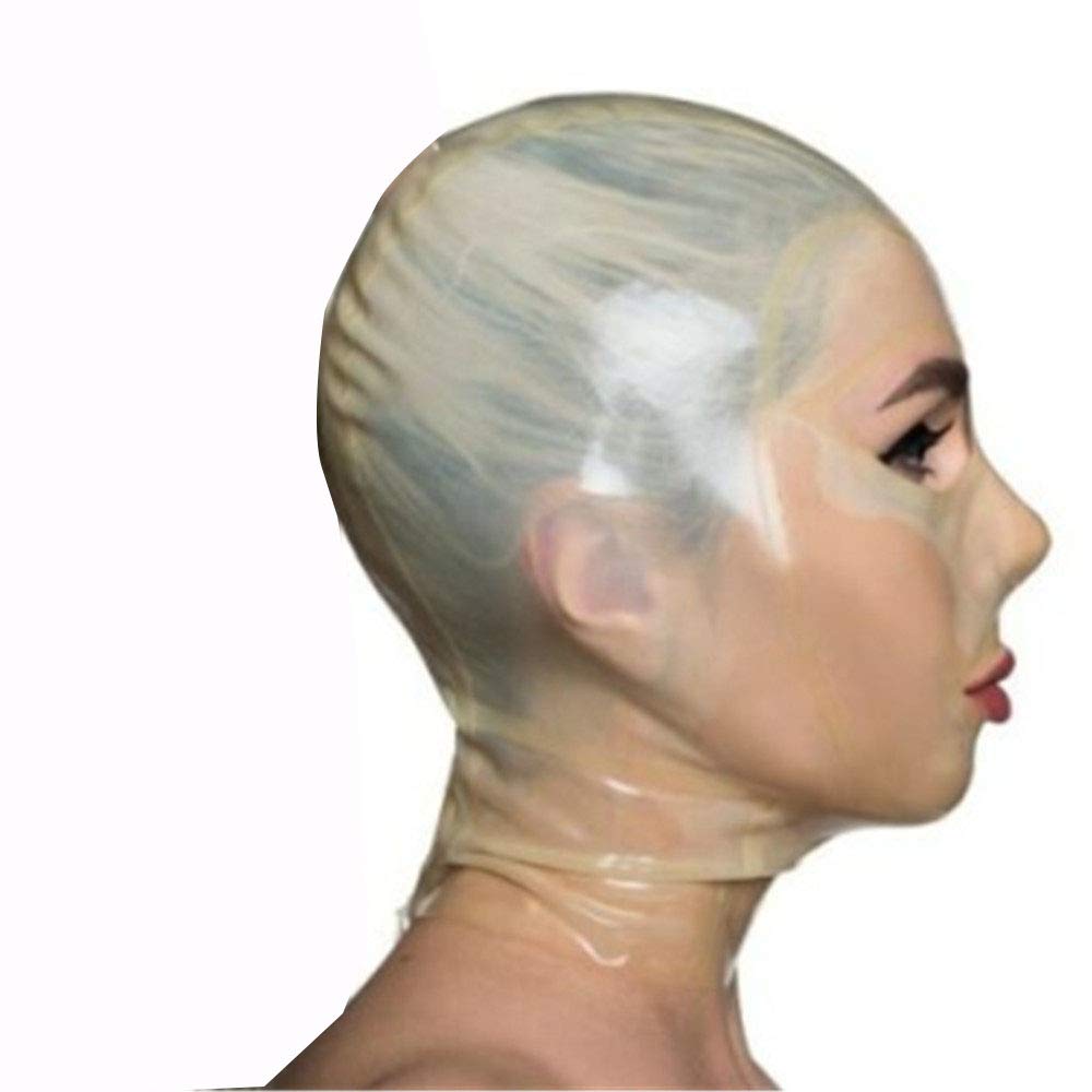 MFMYEE Cagoule en latex transparent, laissant apparaître les yeux et la bouche, masque de jeu de rôle SM/bondage, masque de fête/Halloween, avec fermeture éclair. (M)