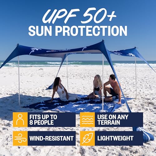 Image of SUN NINJA Beach Tent Sun Shelter, Beach Shade Canopy with UPF50+ Protection