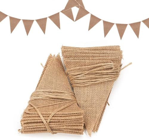 Dahi Guirlande Fanions Toile de Jute, 15 Mètres/48pcs Drapeaux Triangle, Fanion Jute, Bannière Vintage, Décoration Intérieure et Extérieure -Marron