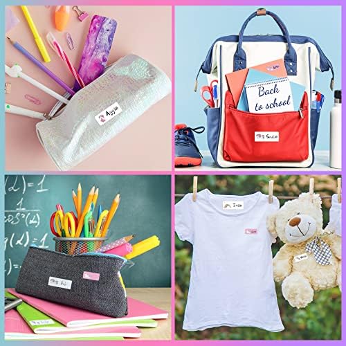 BBTO 80 Pieces Name Labels Self Adhesive No Iron Waterproof Name Stickers Camp Clothes Labels with Laundry Marker Name Labels for Kids Adults (Unicorn), White,pink,rainbow